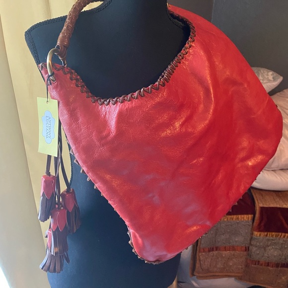 Custom made Anthony Luciano leather red brown hobo bag purse tassels - Picture 4 of 13